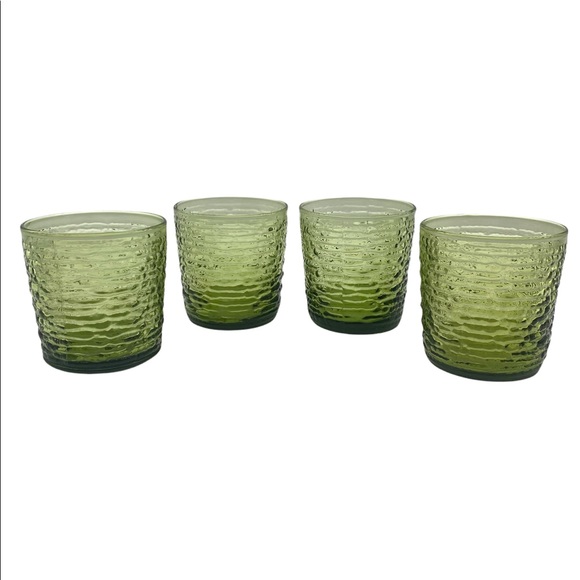 Set of 4 vintage Anchor Hocking Soreno green glass juice cups glasses